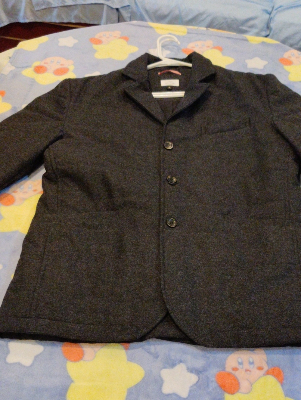 Men's Charcoal Wool-Blend Pea Coat - Tailored Button Closure